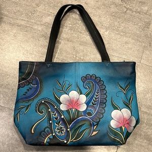 Anuschka Large Leather Tote in Blue Paisley Floral